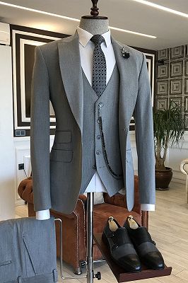 Hunter Handsome Gray Peaked Lapel Bespoke Men Suits for Business_1