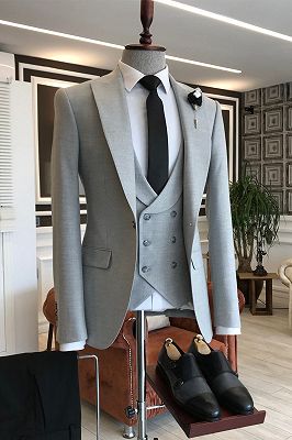 Felix Light Gray Peaked Lapel One Button Slim Fit Tailored Formal Menswear_1