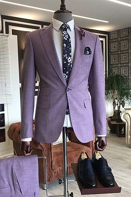 Nathan Unique Purple 2-Pieces Peaked Lapel Slim Fit Prom Suits For Men
