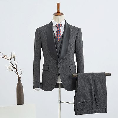 Bennett trendy dark gray 3 pieces slim fit wedding suit for grooms