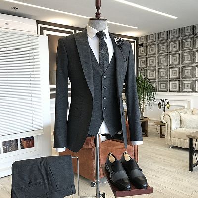 Marvin Handsome Black Peaked Lapel 3 Flaps Slim Fit Men Suits For Business_2
