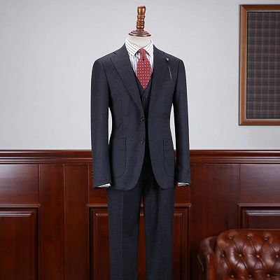 Amos Regular 3 Pieces Notched Lapel Slim Fit Tailored Business Suit For Men