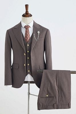 Bartley Popular Coffee Striped Peaked Lapel 2 Button Business Suit For Men