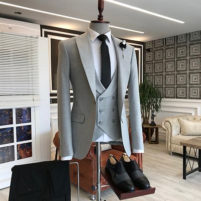 Felix Light Gray Peaked Lapel One Button Slim Fit Tailored Formal Menswear