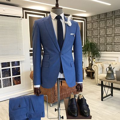 Milo Stylish Blue One Button 3 Flaps Men Suits For Business
