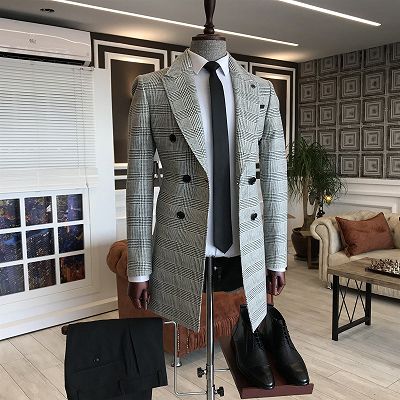 Earl Fashion Gray Small Plaid Double Breasted Custom Winter Coat For Business