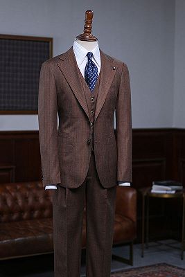 Alger New Arrival Coffee Striped One Button Slim Fit Bespoke Suit_1