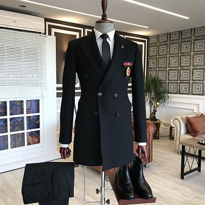 Gavin Black Double Breasted Slim Fit Bespoke Winter Jacket For Business