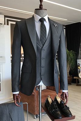 Alan New Arrival All Black Peaked Lapel Formal Business Suits