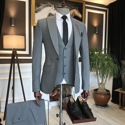 Osmond Trendy Dark Gray Peaked Lapel Slim Fit Formal Menswear_2