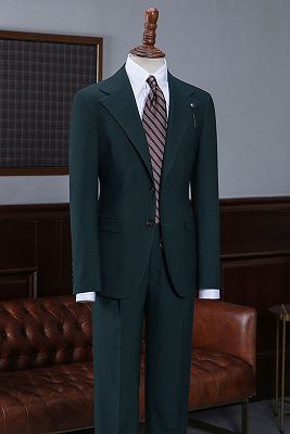 Page Fashion Dark Green Notched Lapel Slim Fit Tailored Business Suit_1