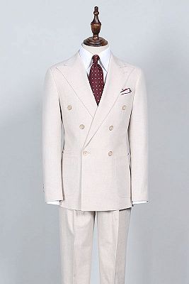 Milo Simple White Peaked Lapel Double Breasted Bespoke Business Suit_1