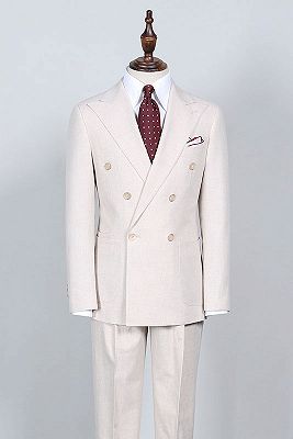 Milo Simple White Peaked Lapel Double Breasted Bespoke Business Suit