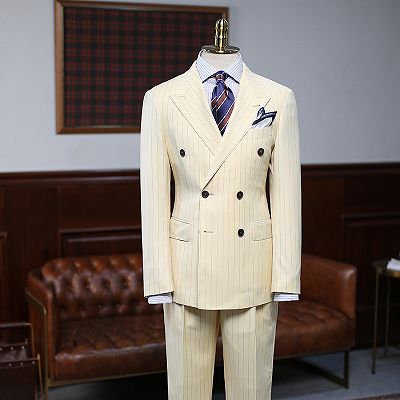 Payne New Arrival Yellow Striped Double Breasted Custom Suit For Prom_2