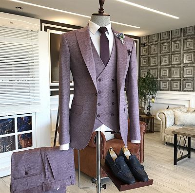Latest Purple Small Plaid Peaked Lapel One Button Bespoke Men Suits For Proms