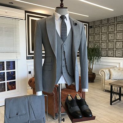 Hunter Handsome Gray Peaked Lapel Bespoke Men Suits for Business_2