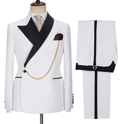 Adonis Fashion White Peaked Lapel Bespoke Wedding Suits for Men_2