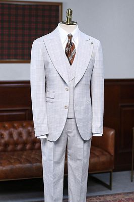 Adair Simple White Plaid Peaked Lapel Slim Fit Custom Suit_1