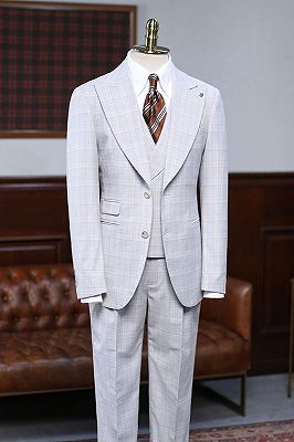 Adair Simple White Plaid Peaked Lapel Slim Fit Custom Suit