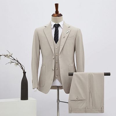 Bertram Formal Light Khaki 3 Pieces Slim Fit Business Suit For Men