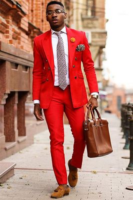 Aaron Stylish Red Double Breasted Peaked Lapel Prom Men Suits