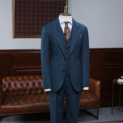 Algernon Modern Navy Blue Notched Lapel Slim Fit Custom Business Suit_2