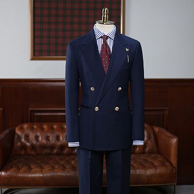Regan Modern Navy Blue Double Breasted Tailored Business Suit For Men