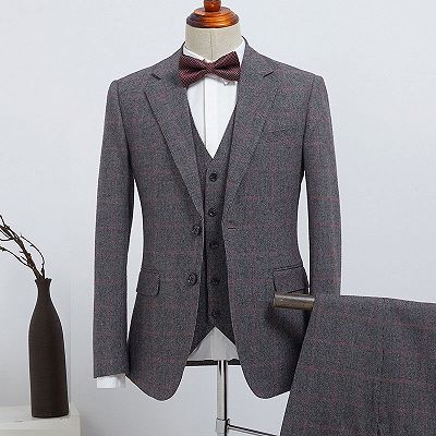 Baron Traditional Gray Plaid Notched Lapel 2 Button Custom Suit For Business_2