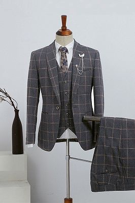 Barlow Fashion Dark Gray Plaid 3 Pieces Slim Fit Custom Business Suit