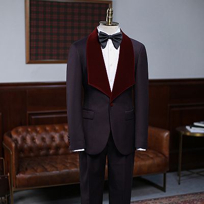 Alexander Unique Burgundy 2 Pieces With Velvet Lapel Wedding Suit For Grooms_2