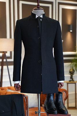 Mark All Black Stand Collar Slim Fit Bespoke Wool Jacket For Business_1
