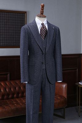 Aubrey Regular Blue Small Plaid 3 Pieces Bespoke Business Suit For Men_1