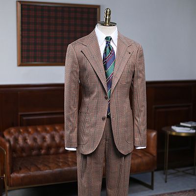 Arlen Coffee Small Plaid 2 Pieces Slim Fit Custom Business Suit