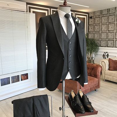 Levi Black 3-Pieces Double Breasted Waistcoat Bespoke Business Suits For Men_2
