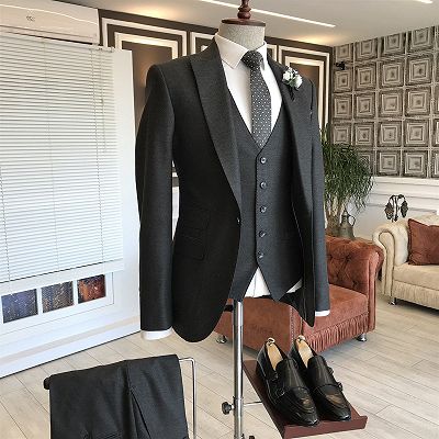 Levi Black 3-Pieces Double Breasted Waistcoat Bespoke Business Suits For Men