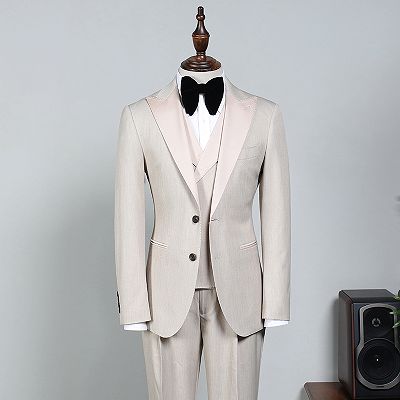 Nigel Stylish Off White Peaked Lapel 2 Button Business Suit For Men_2