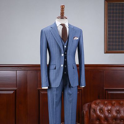 Andrew Stylish Blue Striped 3 Pieces Slim Fit Business Suit For Men_2