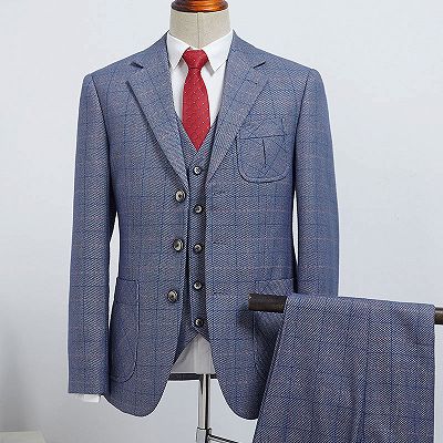 Chad Dark Gray Plaid 3 Pieces Notched Lapel Formal Menswear_2