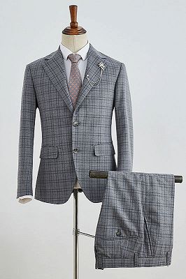 Bishop Trendy Gray Plaid Slim Fit Tailored Business Suit For Men