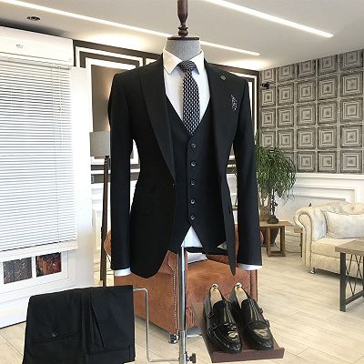 Manuel Simple Black One Button Formal Business Slim Fit Suits For Men_2