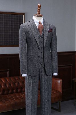 Alvin Trendy Dark Gray Plaid 3 Pieces Business Suit For Men