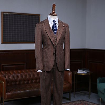 Alger New Arrival Coffee Striped One Button Slim Fit Bespoke Suit_2