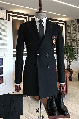 Gavin Black Double Breasted Slim Fit Bespoke Winter Jacket For Business_1