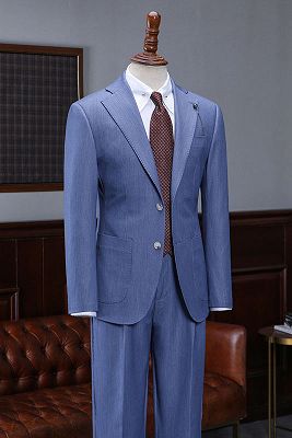 Ahern Blue 2 Pieces Notched Lapel Slim Fit Tailored Business Suit_1