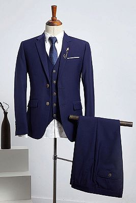 Blake Fashion Dark Blue Notched Lapel 2 Button Slim Fit Business Suit_1