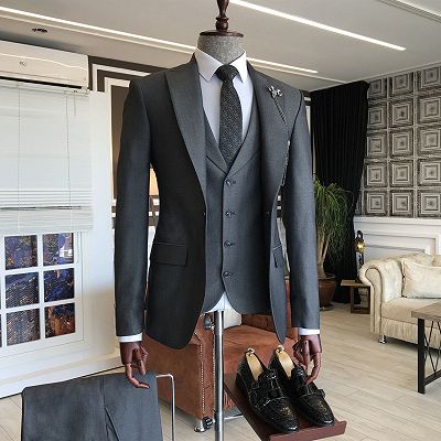Alan New Arrival All Black Peaked Lapel Formal Business Suits