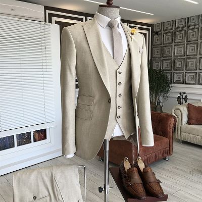 Jason Fashion Off-White 3-Pieces Peaked Lapel Business Suits For Men