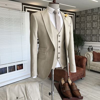 Jason Fashion Off-White 3-Pieces Peaked Lapel Business Suits For Men_2