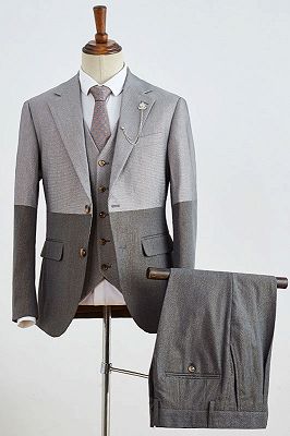 Brady New Arrival Gray 3 Pieces Notched Lapel Slim Fit Business Suit_1