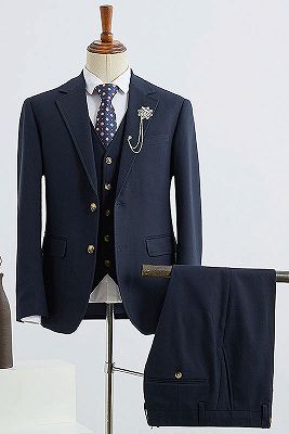 Brook Formal Navy Blue Notched Lapel 2 Buttons Slim Fit Bespoke Suit_1